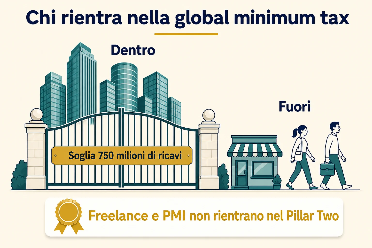 Chi rientra nella global minimum tax: solo i gruppi con ricavi oltre la soglia di 750 milioni; freelance e PMI restano fuori